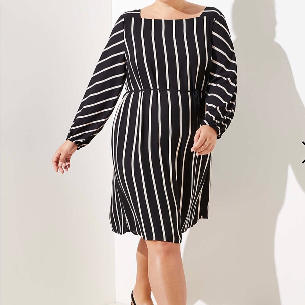 LOFT Plus Striped Square Neck Tie Waist Dress - 16